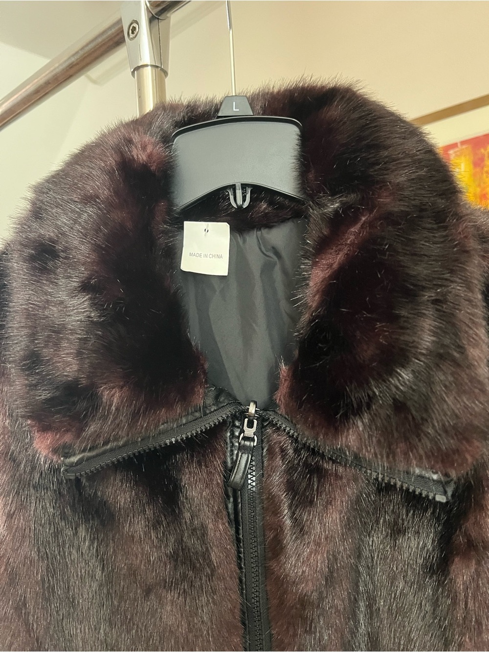 Gallery Plush Faux Fur Bomber Jacket in Deep Burgundy